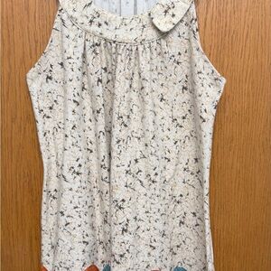 Pussycat London Cream Printed Sleeveless Camisole with Peter Pan Collar